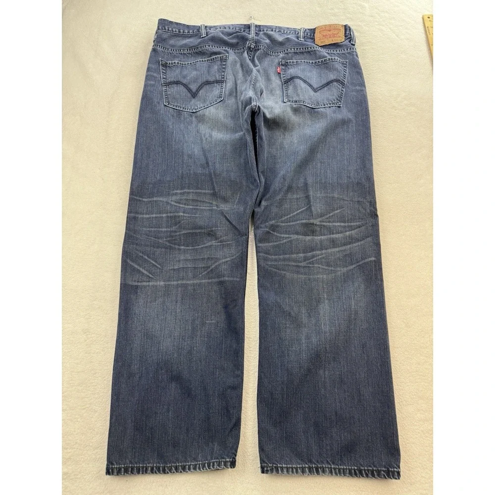 Levis 569 Jeans Men 42x32 Navy Blue Loose Baggy Straight Whisker Distress Denim